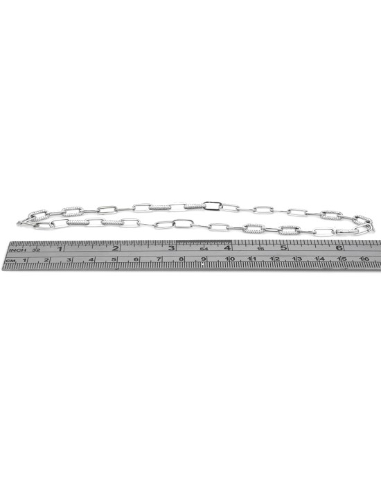 Diamond Station Paperclip Necklace in White Gold